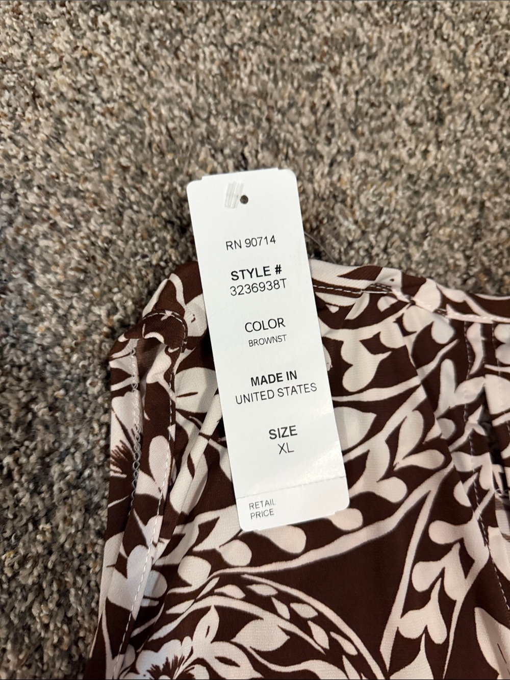 NWT MSK Brown and White Floral Print Maxi Dress Size XL - Picture 5 of 5